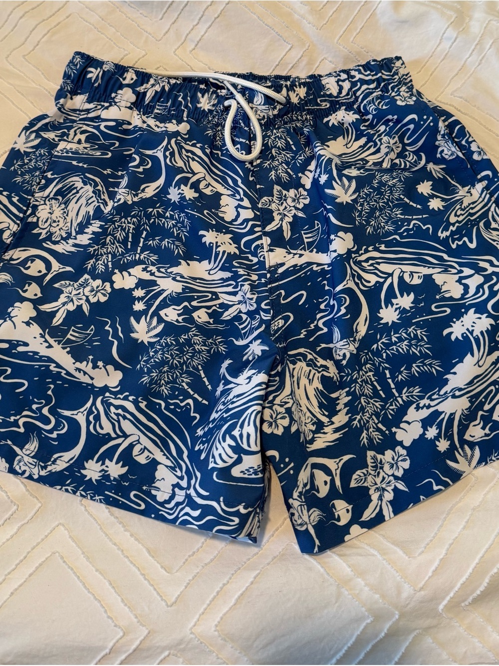 Hollister Navy & White Tropical Print Bermuda Shorts